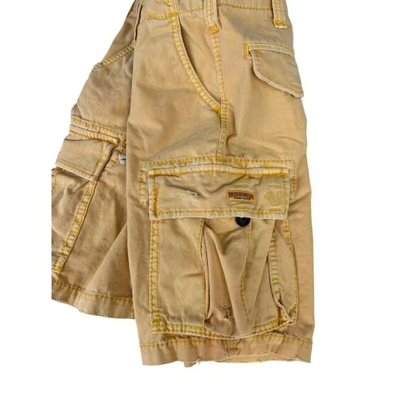 True Religion Mens Yellow Cargo Comfort Shorts Size 28 With Drawstring & Pockets - Picture 3 of 10